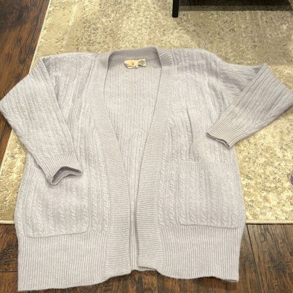 VTG Liz Claiborne open front 2 pocket cardigan Lambswool Angora sweater size L P - Picture 1 of 8